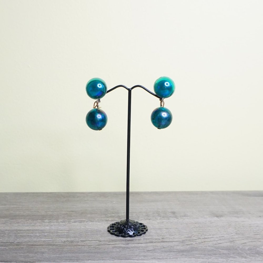 2/$30 - Vintage Blue-Green Clip-On Ball Earrings
